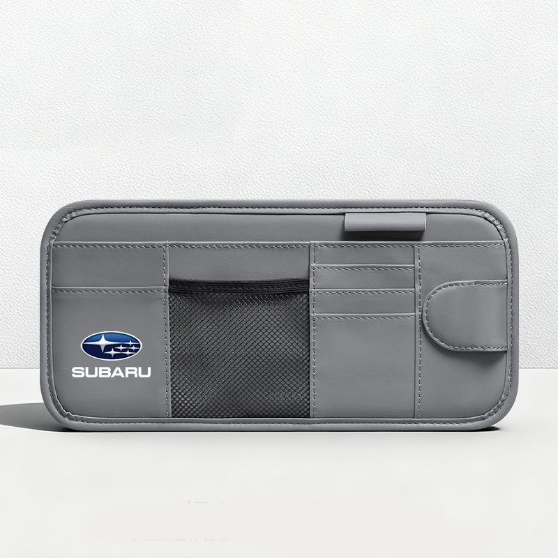 Car Sun Visor Leather Organizer Pouch with Magnetic Sunglasses Clip