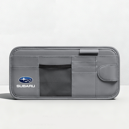 Car Sun Visor Leather Organizer Pouch with Magnetic Sunglasses Clip