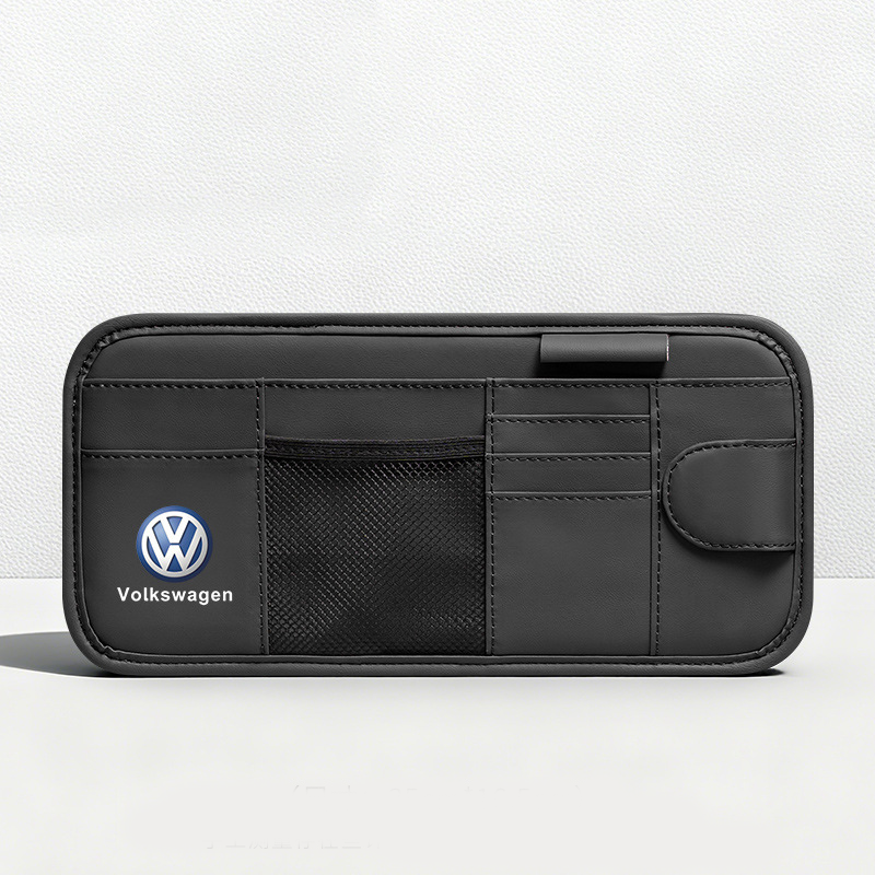 Car Sun Visor Leather Organizer Pouch with Magnetic Sunglasses Clip