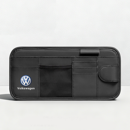 Car Sun Visor Leather Organizer Pouch with Magnetic Sunglasses Clip