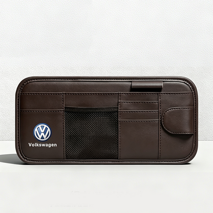 Car Sun Visor Leather Organizer Pouch with Magnetic Sunglasses Clip