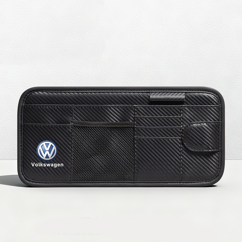 Car Sun Visor Leather Organizer Pouch with Magnetic Sunglasses Clip