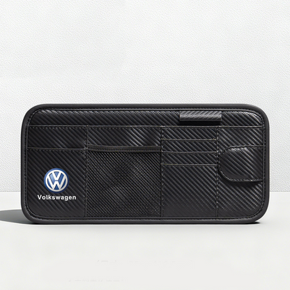 Car Sun Visor Leather Organizer Pouch with Magnetic Sunglasses Clip