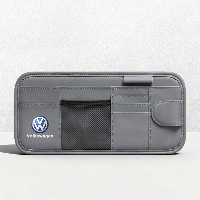 Car Sun Visor Leather Organizer Pouch with Magnetic Sunglasses Clip