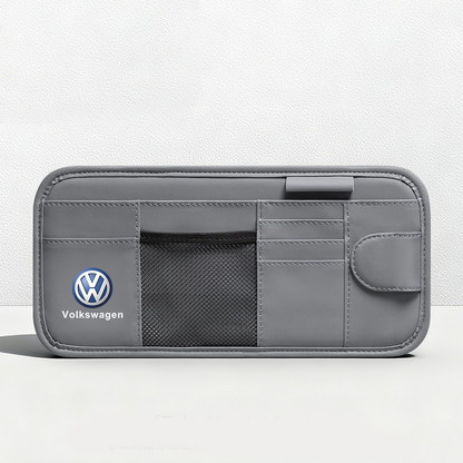 Car Sun Visor Leather Organizer Pouch with Magnetic Sunglasses Clip