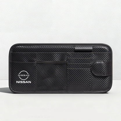 Car Sun Visor Leather Organizer Pouch with Magnetic Sunglasses Clip