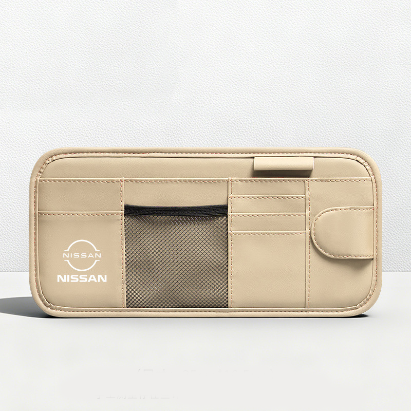 Car Sun Visor Leather Organizer Pouch with Magnetic Sunglasses Clip