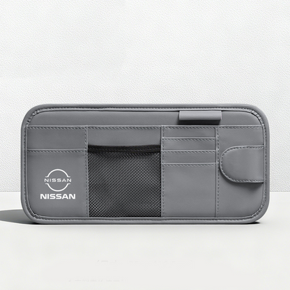 Car Sun Visor Leather Organizer Pouch with Magnetic Sunglasses Clip