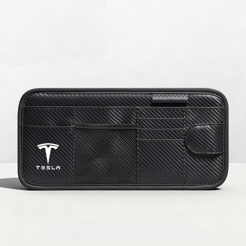 Car Sun Visor Leather Organizer Pouch with Magnetic Sunglasses Clip