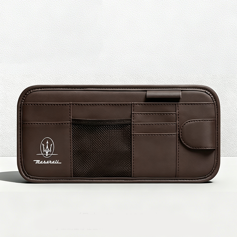 Car Sun Visor Leather Organizer Pouch with Magnetic Sunglasses Clip