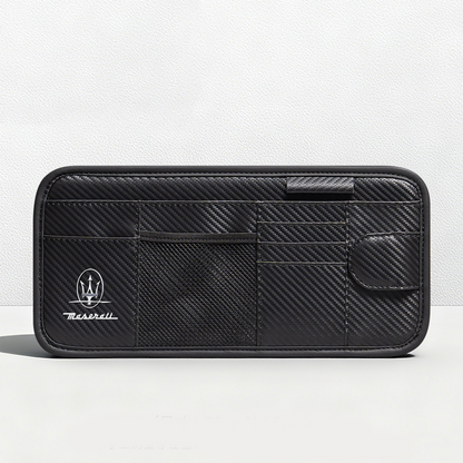 Car Sun Visor Leather Organizer Pouch with Magnetic Sunglasses Clip