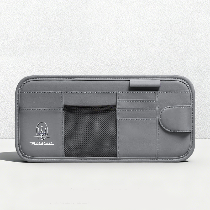 Car Sun Visor Leather Organizer Pouch with Magnetic Sunglasses Clip