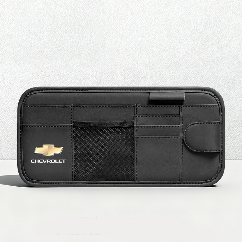 Car Sun Visor Leather Organizer Pouch with Magnetic Sunglasses Clip