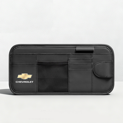 Car Sun Visor Leather Organizer Pouch with Magnetic Sunglasses Clip