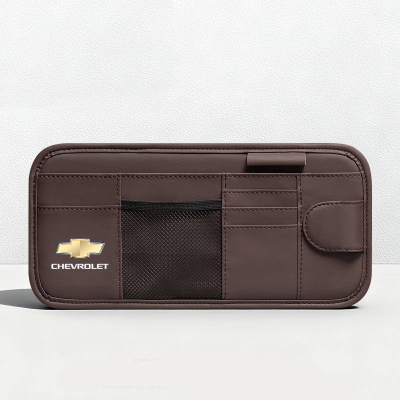 Car Sun Visor Leather Organizer Pouch with Magnetic Sunglasses Clip