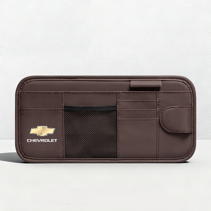 Car Sun Visor Leather Organizer Pouch with Magnetic Sunglasses Clip