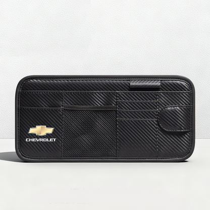 Car Sun Visor Leather Organizer Pouch with Magnetic Sunglasses Clip