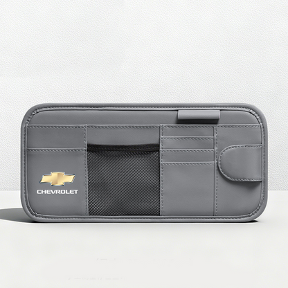 Car Sun Visor Leather Organizer Pouch with Magnetic Sunglasses Clip