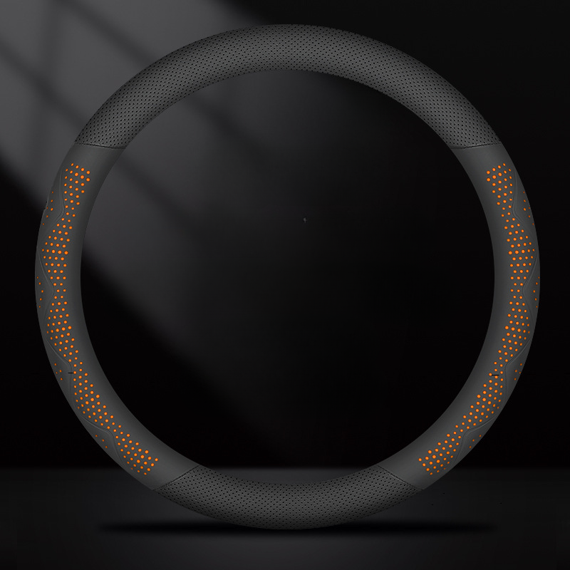 Ultra-Thin Breathable Genuine Leather Steering Wheel Cover with Anti-Slip Grip