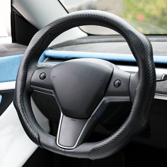 5D Carbon Fiber Pattern Steering Wheel Cover: Sporty Style, Universal Fit, All-Season Use