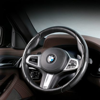Premium Carbon Fiber Steering Wheel Cover - Clear and Glossy, Easy Installation, Universal Fit