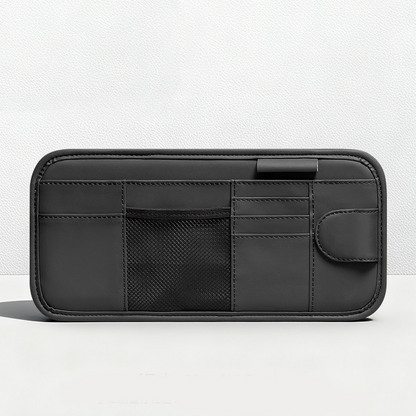 Car Sun Visor Leather Organizer Pouch with Magnetic Sunglasses Clip