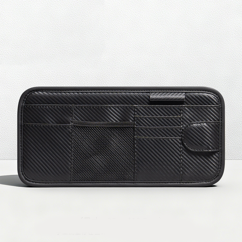 Car Sun Visor Leather Organizer Pouch with Magnetic Sunglasses Clip