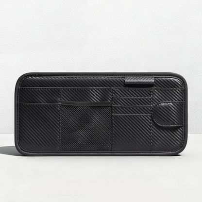 Car Sun Visor Leather Organizer Pouch with Magnetic Sunglasses Clip
