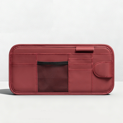 Car Sun Visor Leather Organizer Pouch with Magnetic Sunglasses Clip