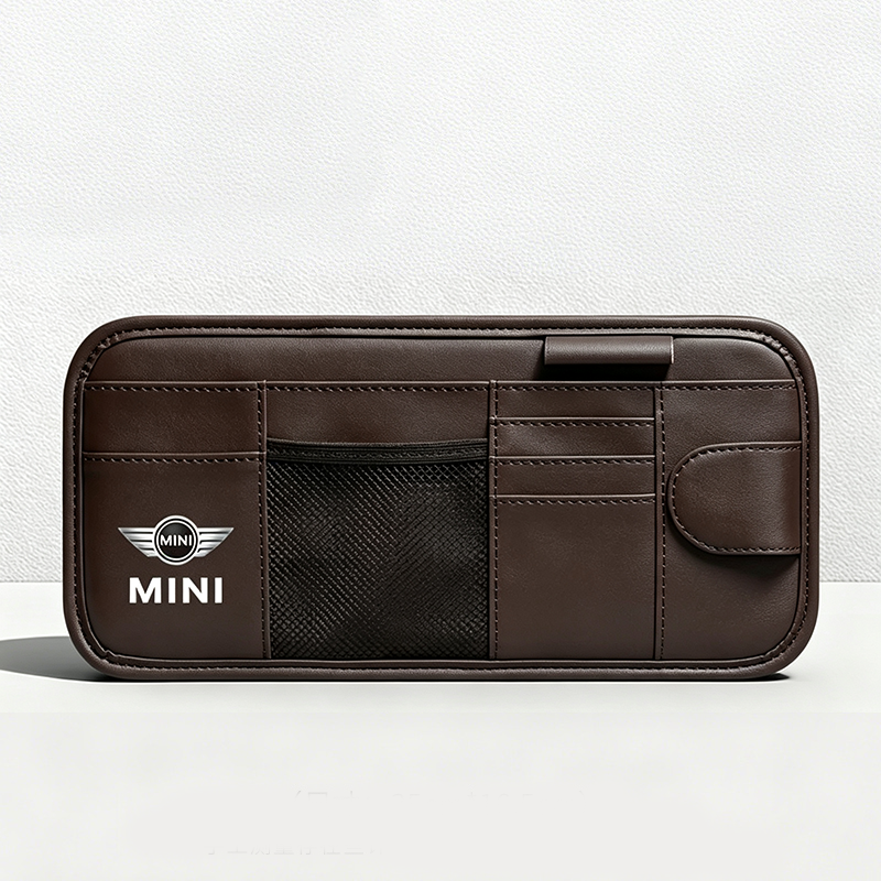 Car Sun Visor Leather Organizer Pouch with Magnetic Sunglasses Clip