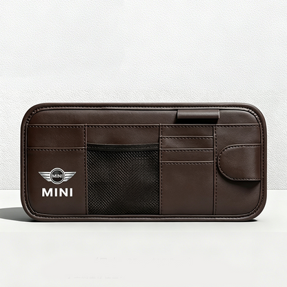 Car Sun Visor Leather Organizer Pouch with Magnetic Sunglasses Clip