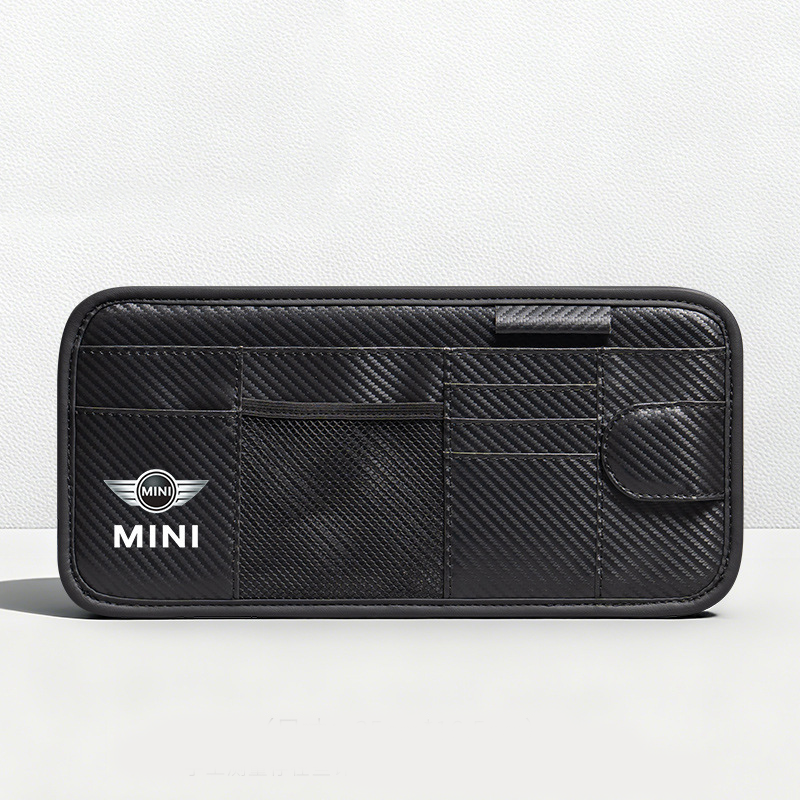 Car Sun Visor Leather Organizer Pouch with Magnetic Sunglasses Clip