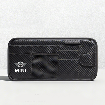 Car Sun Visor Leather Organizer Pouch with Magnetic Sunglasses Clip