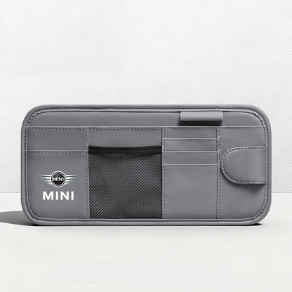 Car Sun Visor Leather Organizer Pouch with Magnetic Sunglasses Clip