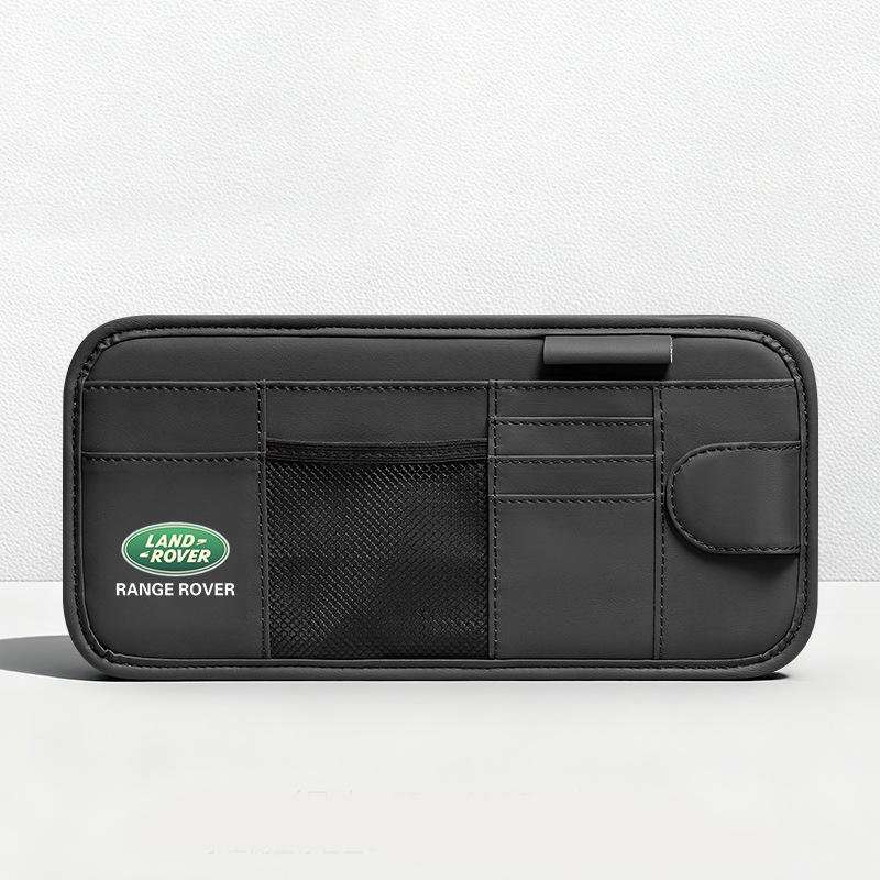 Car Sun Visor Leather Organizer Pouch with Magnetic Sunglasses Clip