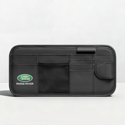 Car Sun Visor Leather Organizer Pouch with Magnetic Sunglasses Clip