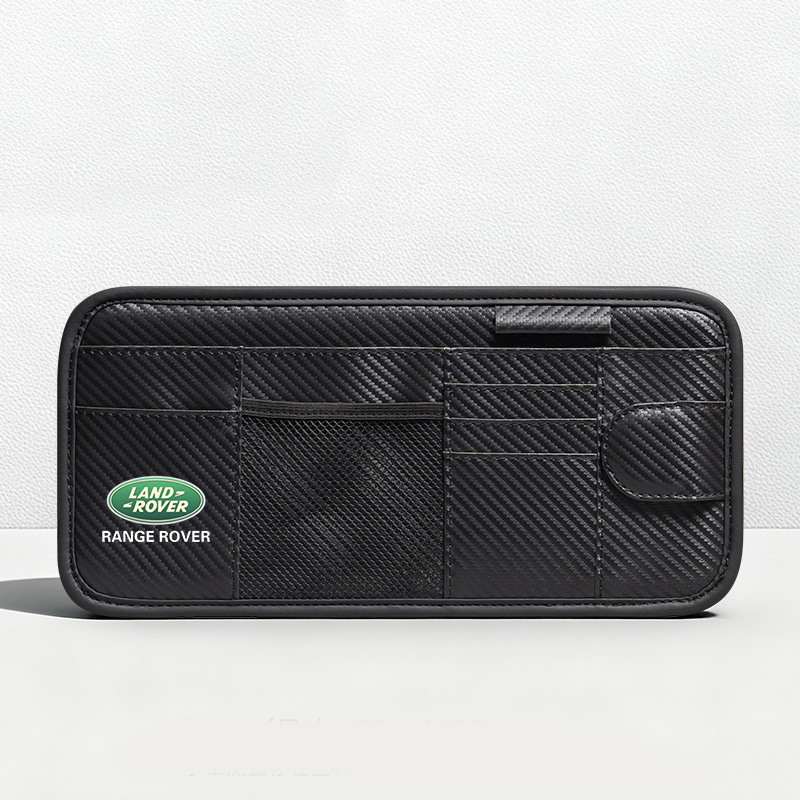 Car Sun Visor Leather Organizer Pouch with Magnetic Sunglasses Clip