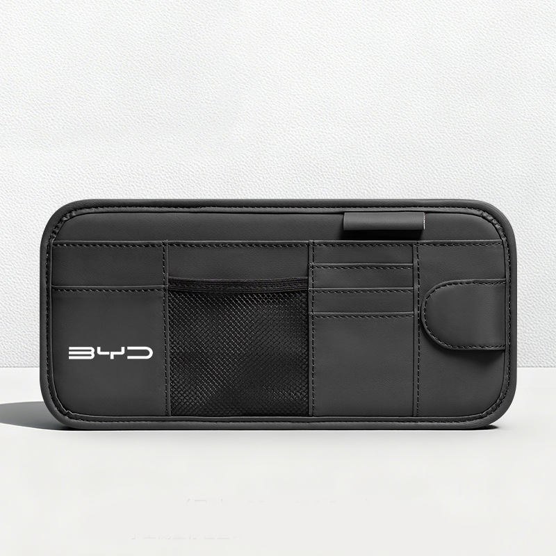 Car Sun Visor Leather Organizer Pouch with Magnetic Sunglasses Clip