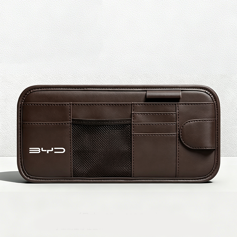 Car Sun Visor Leather Organizer Pouch with Magnetic Sunglasses Clip