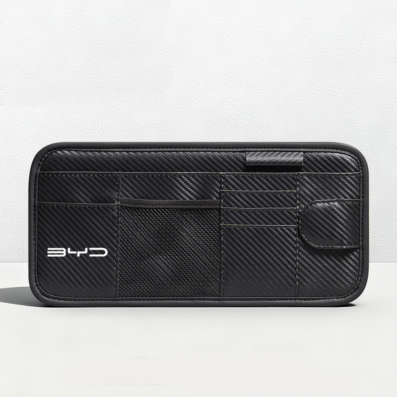 Car Sun Visor Leather Organizer Pouch with Magnetic Sunglasses Clip