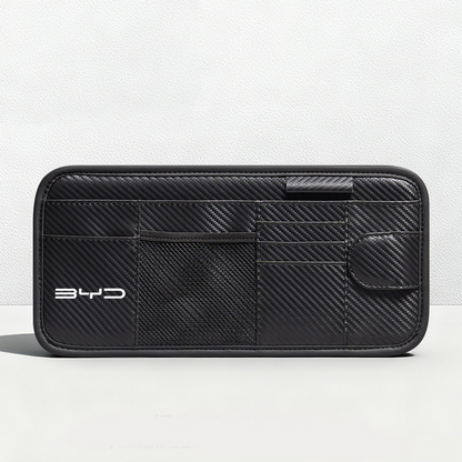 Car Sun Visor Leather Organizer Pouch with Magnetic Sunglasses Clip