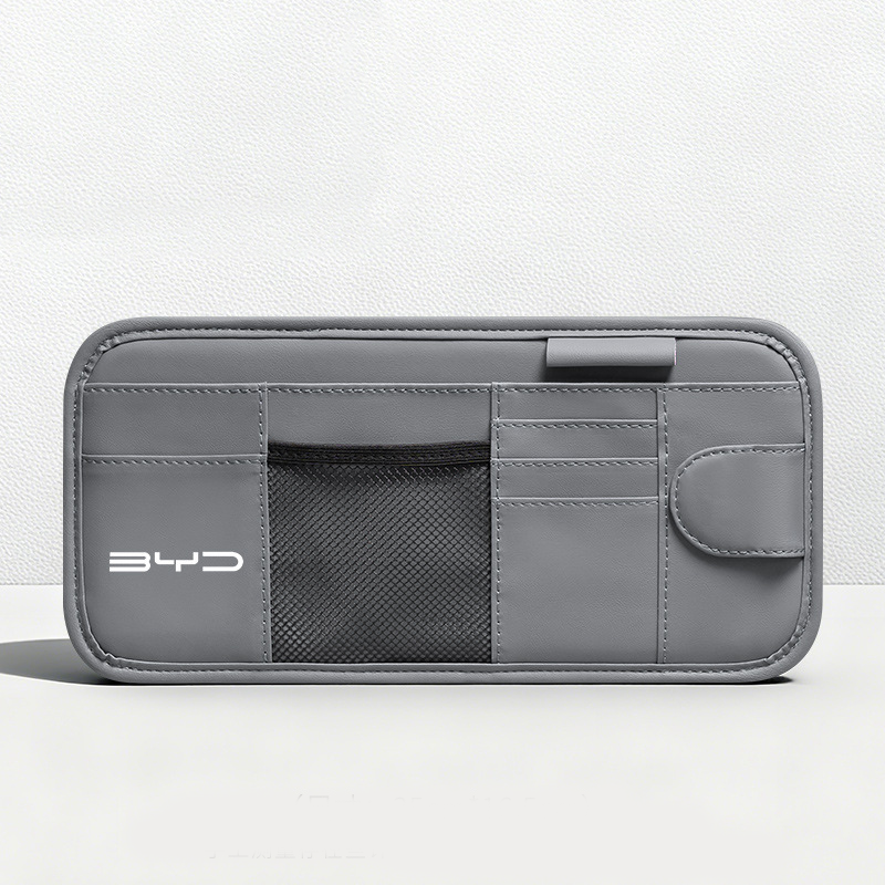 Car Sun Visor Leather Organizer Pouch with Magnetic Sunglasses Clip