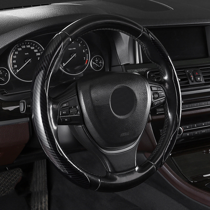 Universal Laser Carbon Fiber Pattern Steering Wheel Cover - Ultra-Thin, Non-Slip, Sweat-Resistant, Comfortable Grip