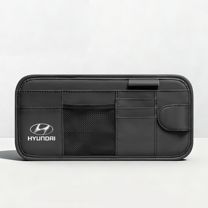 Car Sun Visor Leather Organizer Pouch with Magnetic Sunglasses Clip