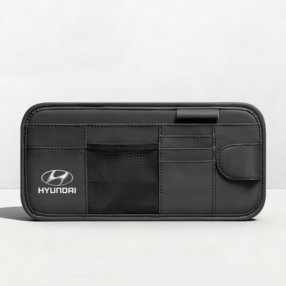 Car Sun Visor Leather Organizer Pouch with Magnetic Sunglasses Clip