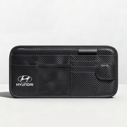 Car Sun Visor Leather Organizer Pouch with Magnetic Sunglasses Clip