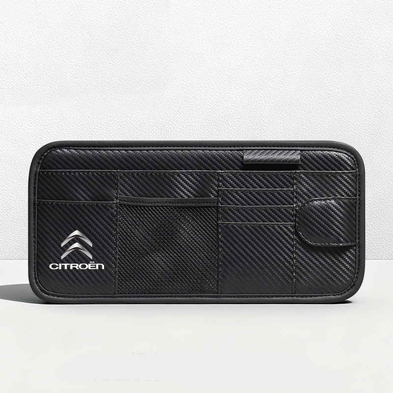 Car Sun Visor Leather Organizer Pouch with Magnetic Sunglasses Clip