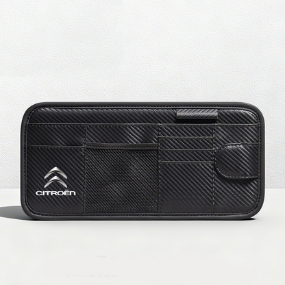 Car Sun Visor Leather Organizer Pouch with Magnetic Sunglasses Clip