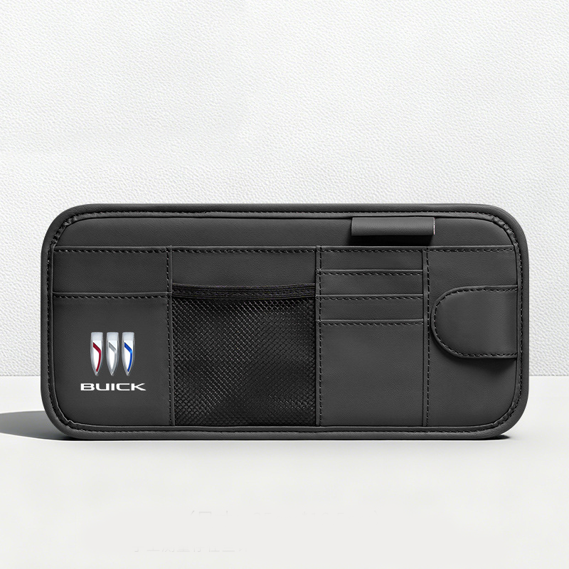 Car Sun Visor Leather Organizer Pouch with Magnetic Sunglasses Clip