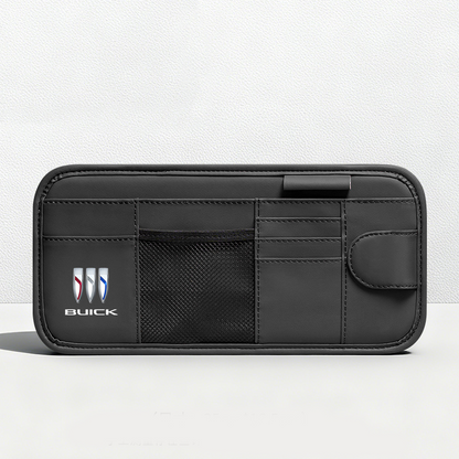 Car Sun Visor Leather Organizer Pouch with Magnetic Sunglasses Clip